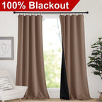 Nicetown Complete Blackout Room Warming Shades For Large Window Door, 100% Blackout Window Curtain Panels With Black Lined, 52 I