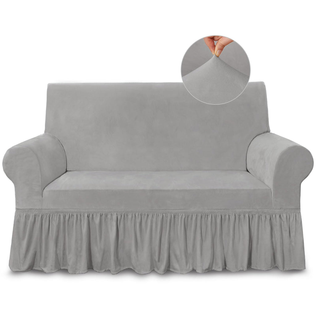 Niceec Loveseat Cover Super Soft 1-Piece Light Grey Slipcover For Loveseats Stretch Universal Spandex Couch Covers For Living Room Easy Fit Washable Furniture Sofa Protector With Skirt