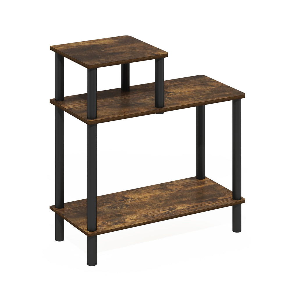 Furinno Turn-N-Tube 3-Tier Rectangular Sofa Side Table, End Table with Open Shelves, Amber Pine/Black