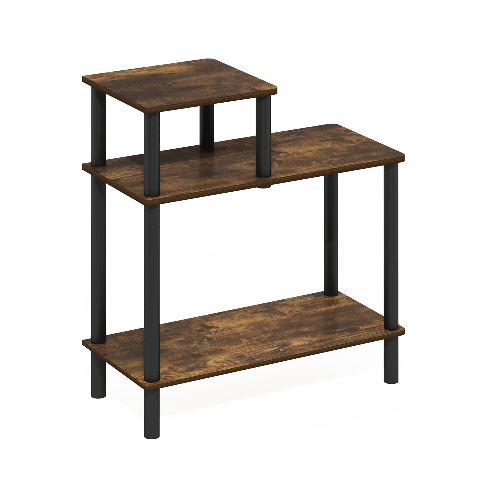 Furinno Turn-N-Tube 3-Tier Rectangular Sofa Side Table, End Table with Open Shelves, Amber Pine/Black