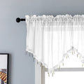 Pearage Beaded Triangle Sheer Valance Curtains For Living Room,Rod Pocket Farmhouse Window Valance, Bead Trim Tassel Voile Sheer