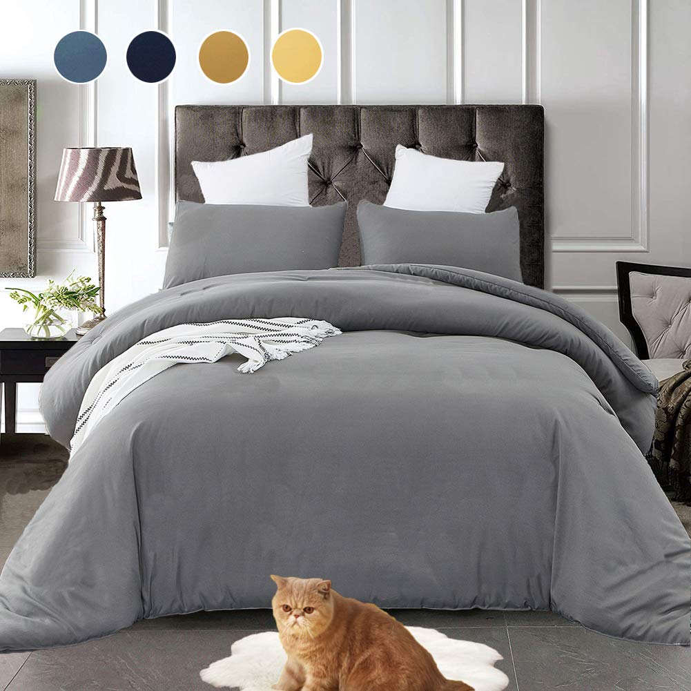 Cottonight Grey Comforter Set King Men Modern Dark Gray Bedding Comforter Set Gray Blanket Quilts Cozy Breathable Solid Color Gr