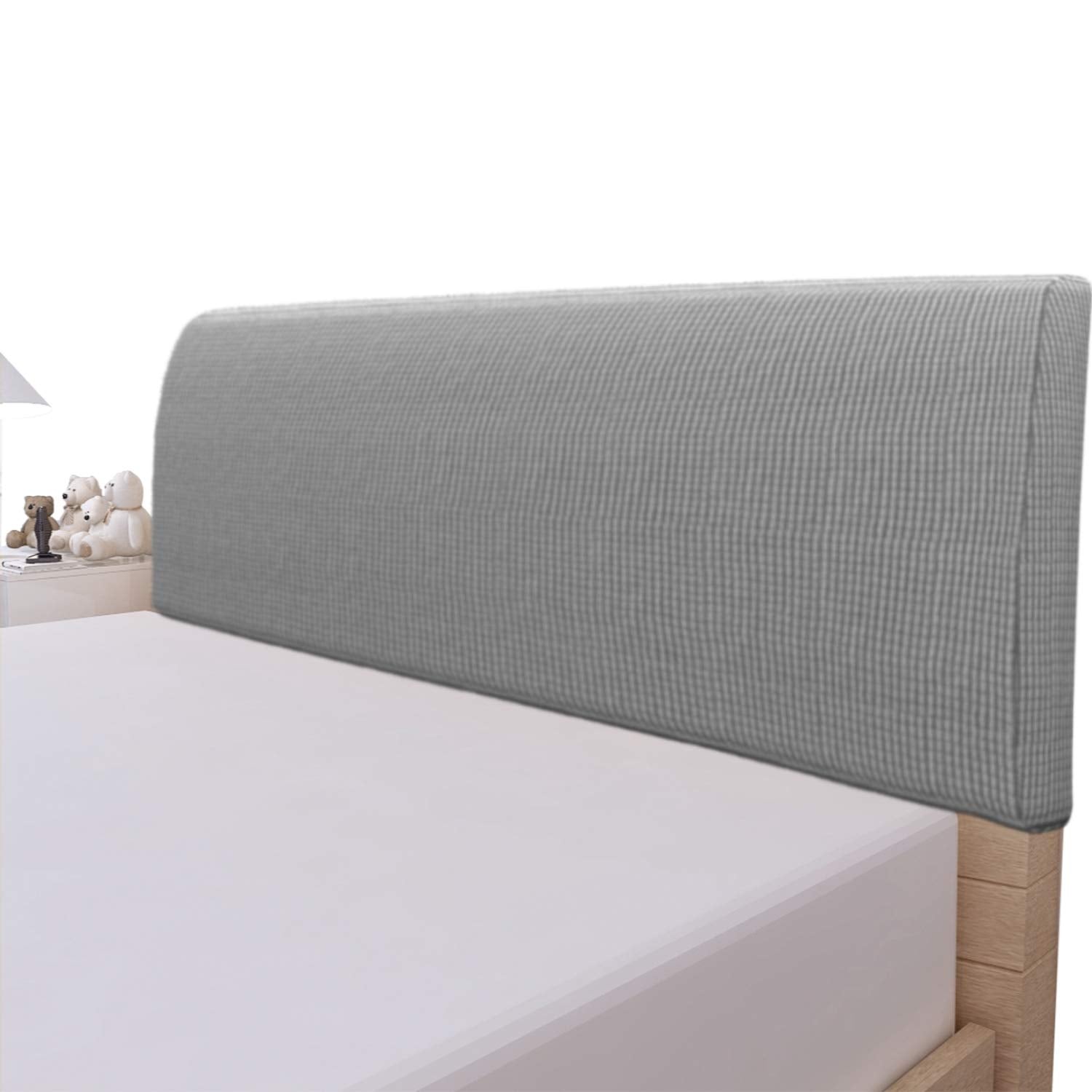 Easy-Going Stretch Bed Headboard Cover,Small Square Jacquard Headboard Slipcover, Dustproof Bed Head Cover for Bedroom (Full,Lig