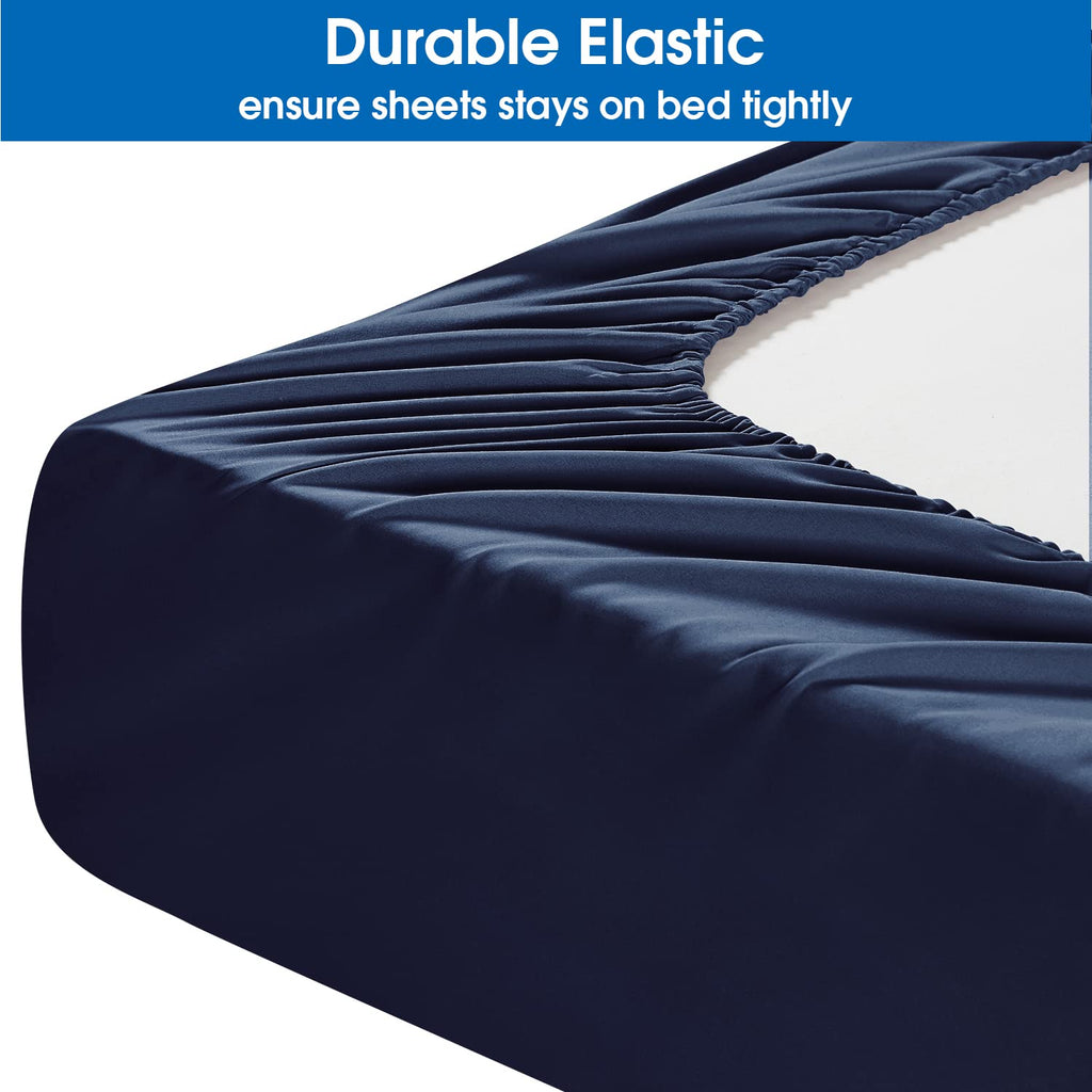 Homeideas Full Size Bed Sheets - 6 Piece Set (Navy) - Extra Soft Brushed Microfiber 1800 Bedding Sheets, Deep Pocket, Wrinkle & Fade Free