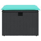 vidaXL Patio Stool with Outdoor Ottoman Storage, Black Poly Rattan, Blue Cushion, UV-Resistant, Waterproof Cover- 21.7"x21.7"x14.6"