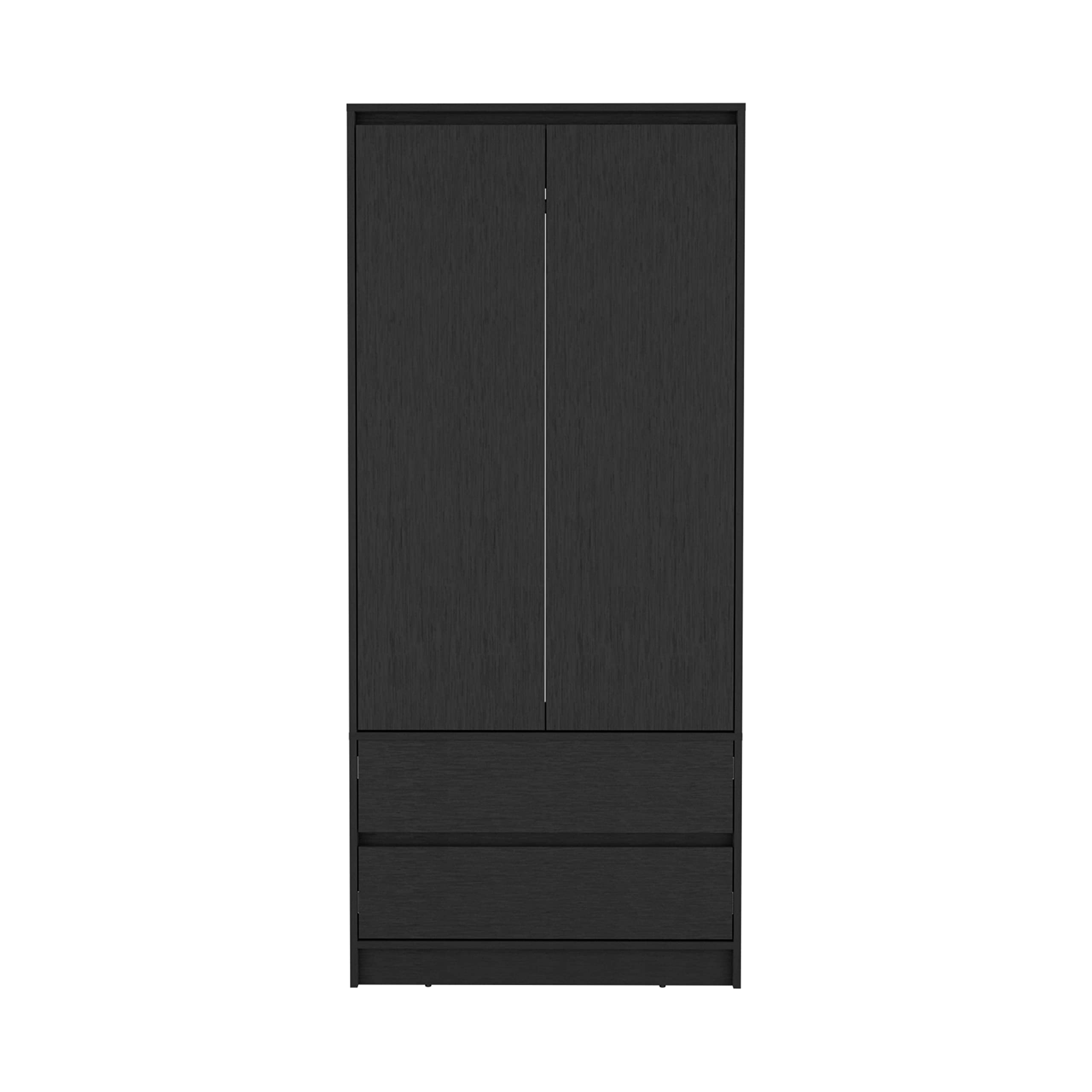 Palmer 2 Drawers Armoire, Wardrobe Closet With Hanging Rod, Black