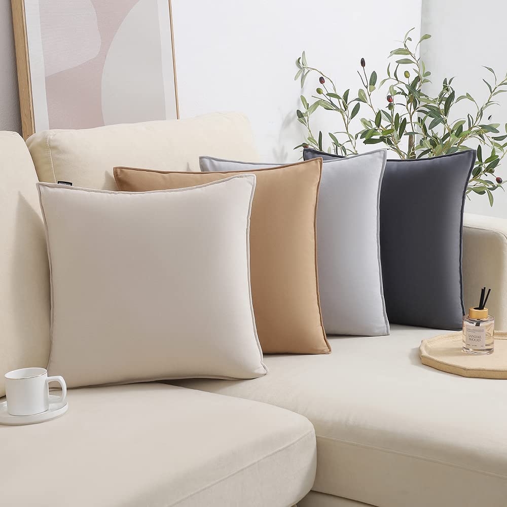 Wemeon Velvet Throw Pillow Covers Cushion Cases 24X24In Set Of 4,Solid Color Pillows Soft Decorative Square Couch Pillow Covers,