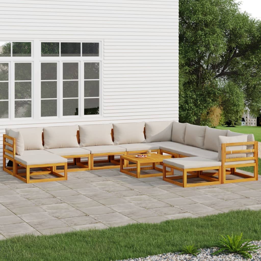 vidaXL 11 Piece Patio Lounge Set with Light Gray Cushions Solid Wood