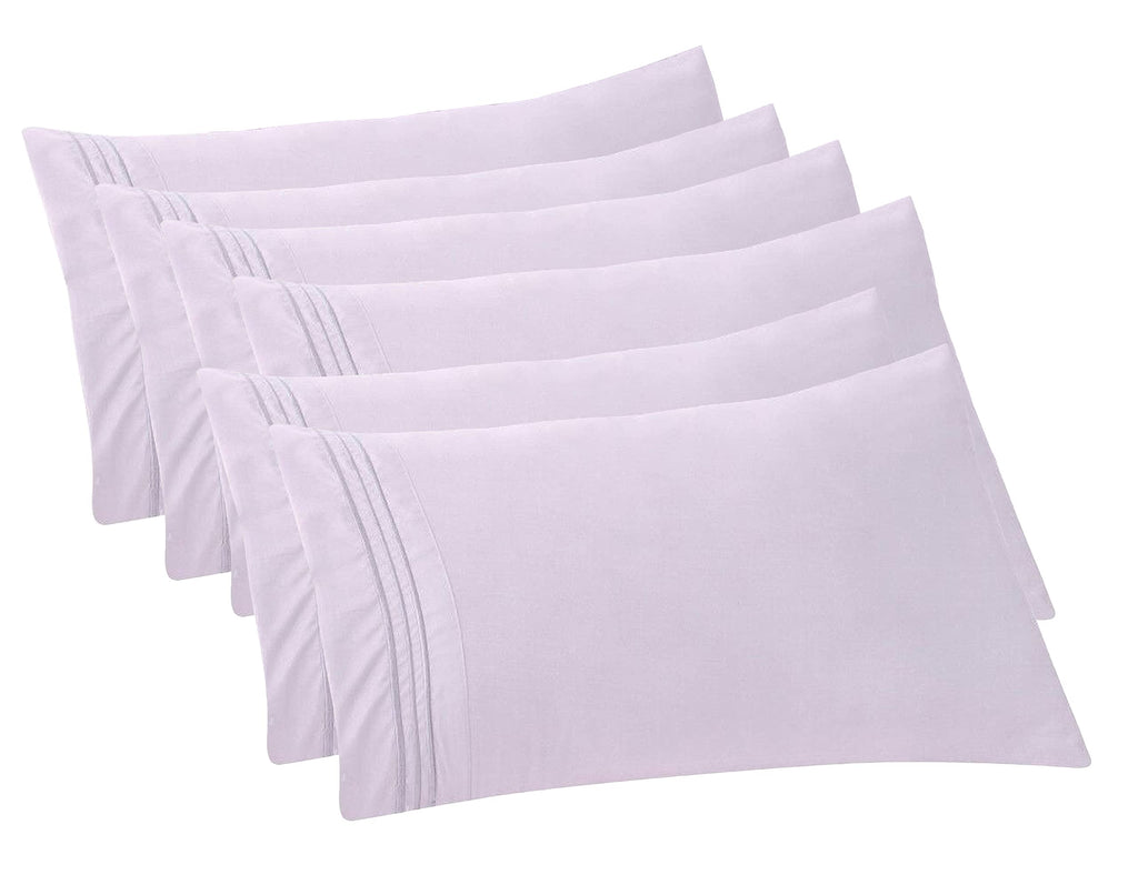 Elegant Comfort 6-Pack Solid Pillowcases 1500 Thread Count Egyptian Quality - Easy Care, Smooth Weave, Wrinkle And Stain Resistant, Easy Slip-On, 6-Piece Set, Standard/Queen Pillowcase, Lilac