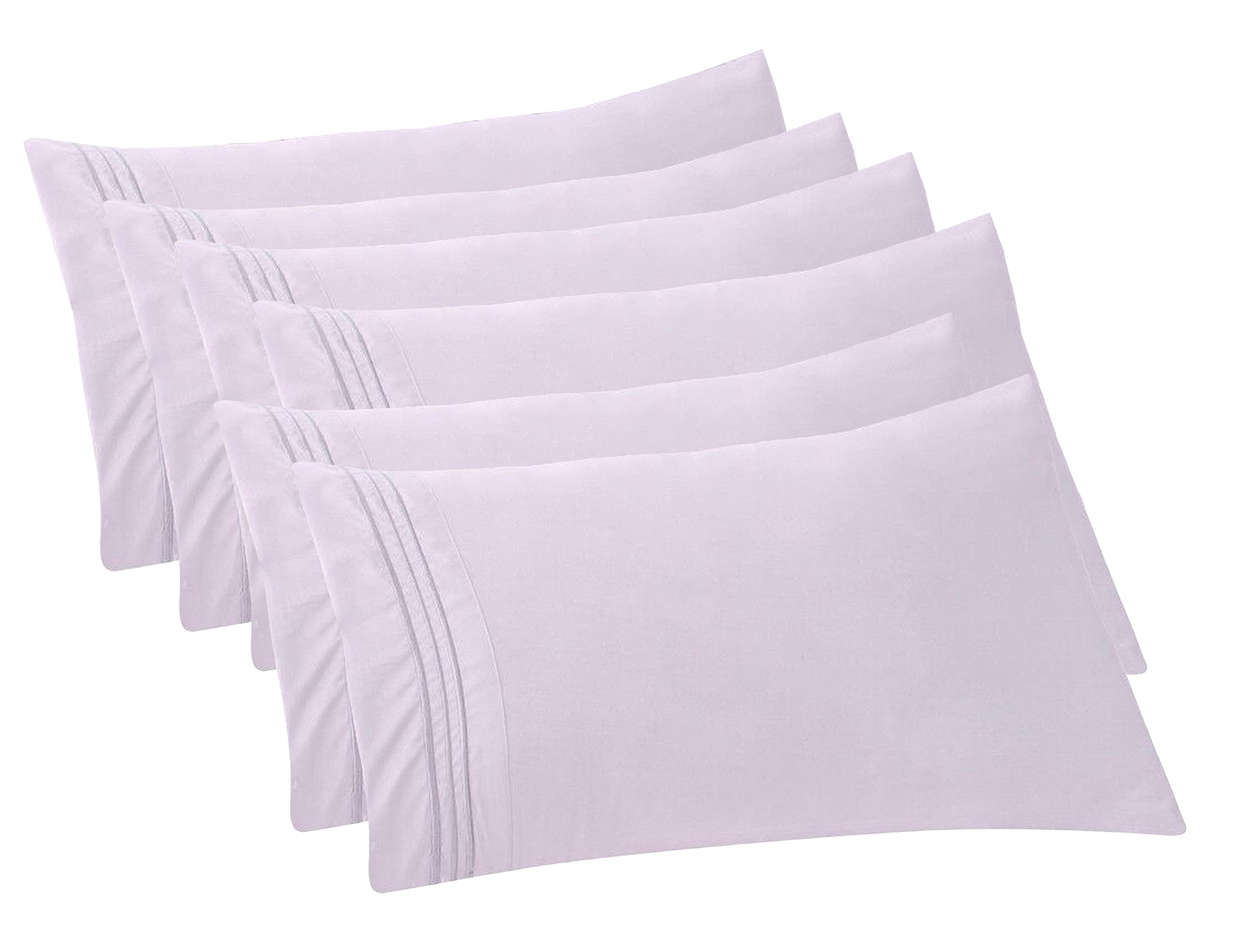 Elegant Comfort 6-Pack Solid Pillowcases 1500 Thread Count Egyptian Quality - Easy Care, Smooth Weave, Wrinkle And Stain Resistant, Easy Slip-On, 6-Piece Set, Standard/Queen Pillowcase, Lilac