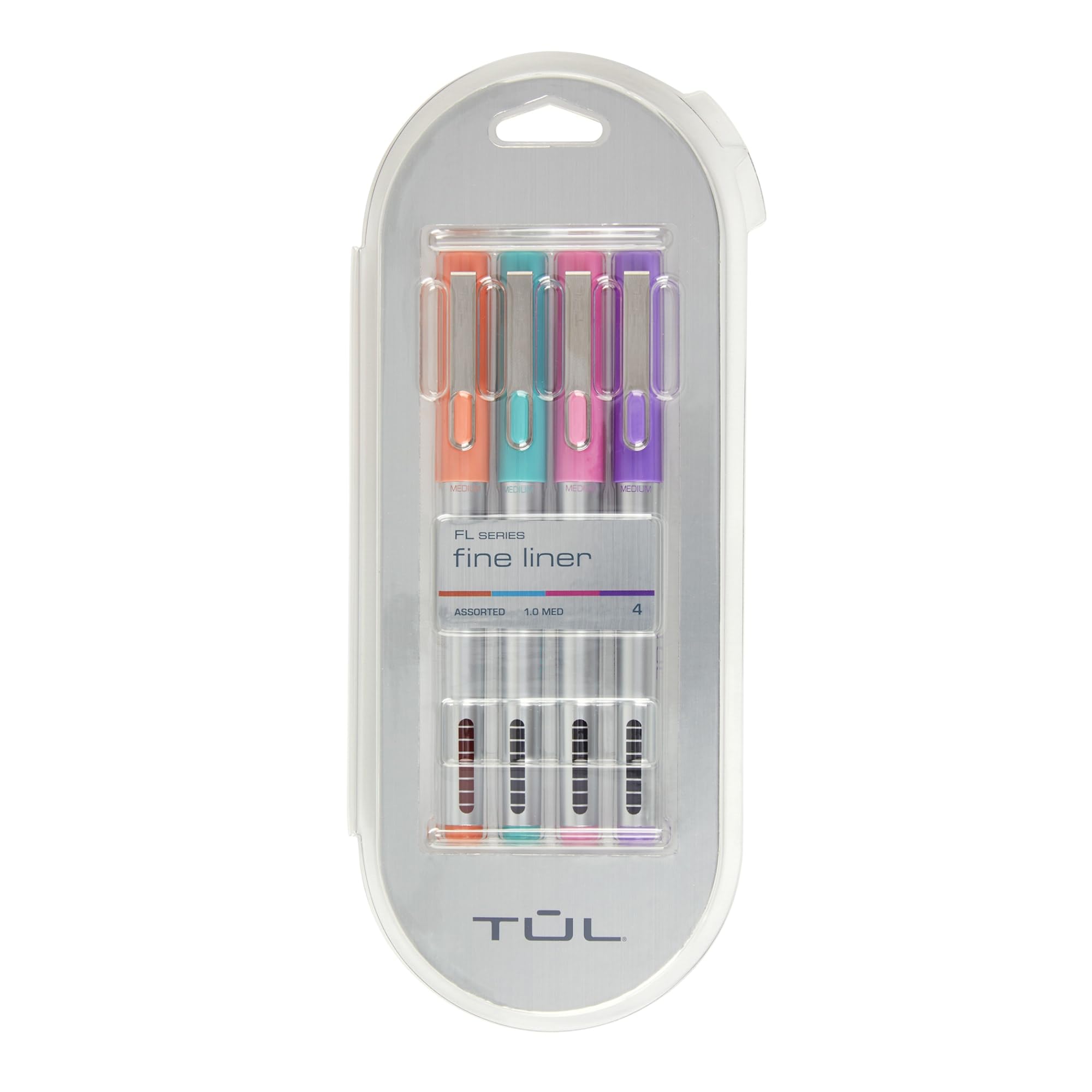 Tul Fine Liner Felt-Tip Pen, Fine, 1.0 Mm, Silver Barrels, Assorted Inks, Pack Of 4 Pens