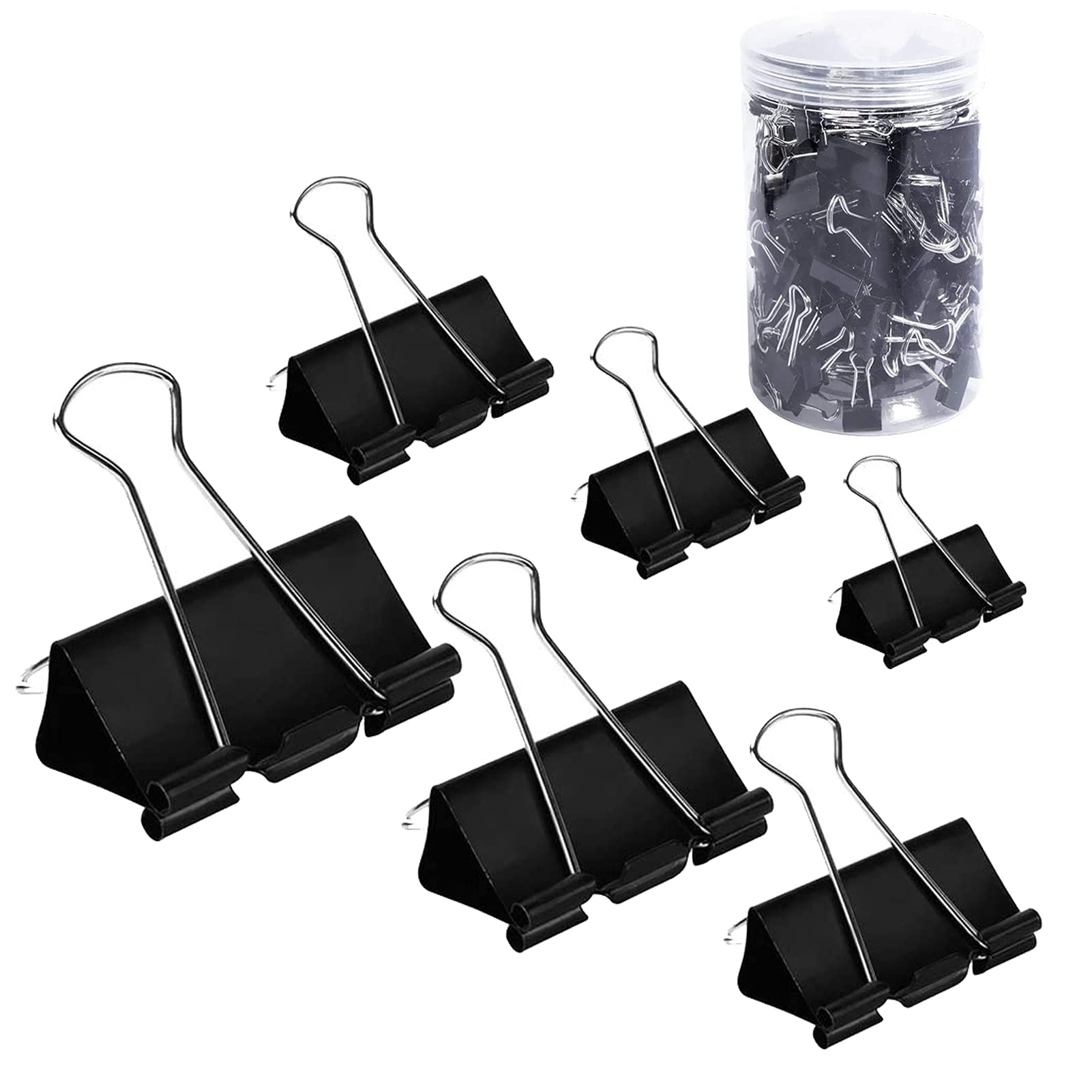 Binder Clips Paper Clamps Assorted Sizes 200 Count (Black), Jumbo, Large, Medium, Small, Mini And Micro,6 Sizes With Box For Off