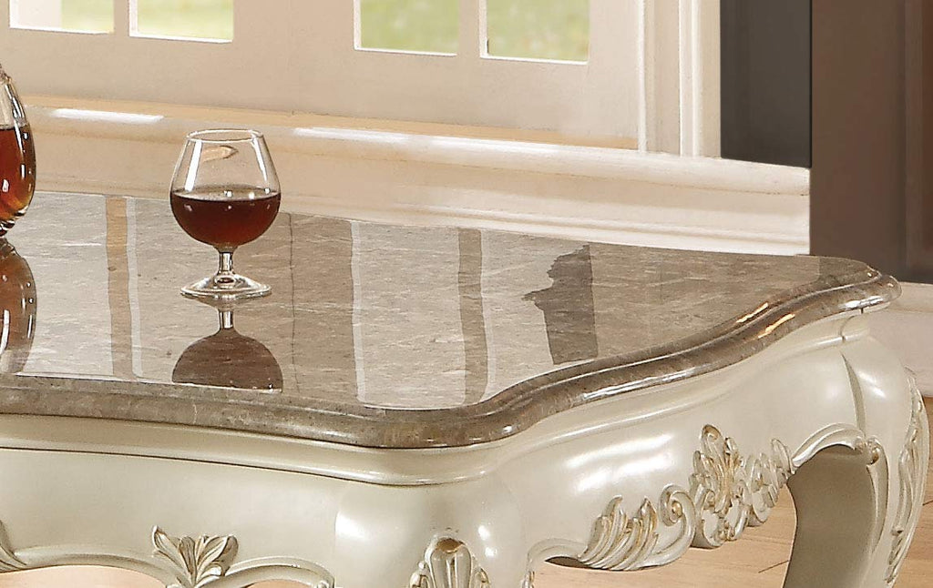 ACME Furniture Chantelle Coffee Table with Marble Top, Pearl