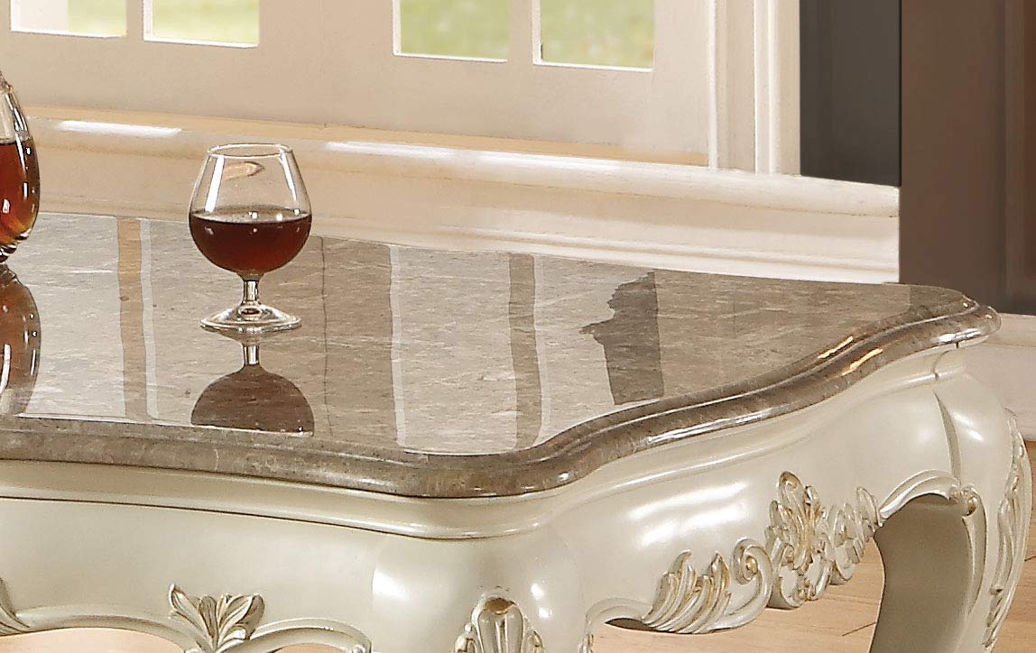 ACME Furniture Chantelle Coffee Table with Marble Top, Pearl