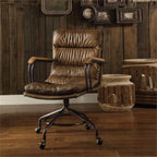 Acme Hedia Leather Swivel Office Chair in Vintage Brown