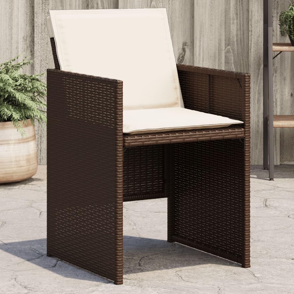 vidaXL Patio Chairs Outdoor Furniture Set 4 Pcs - Brown PE Rattan Chairs with Cushions - Compact Folding Garden Seating