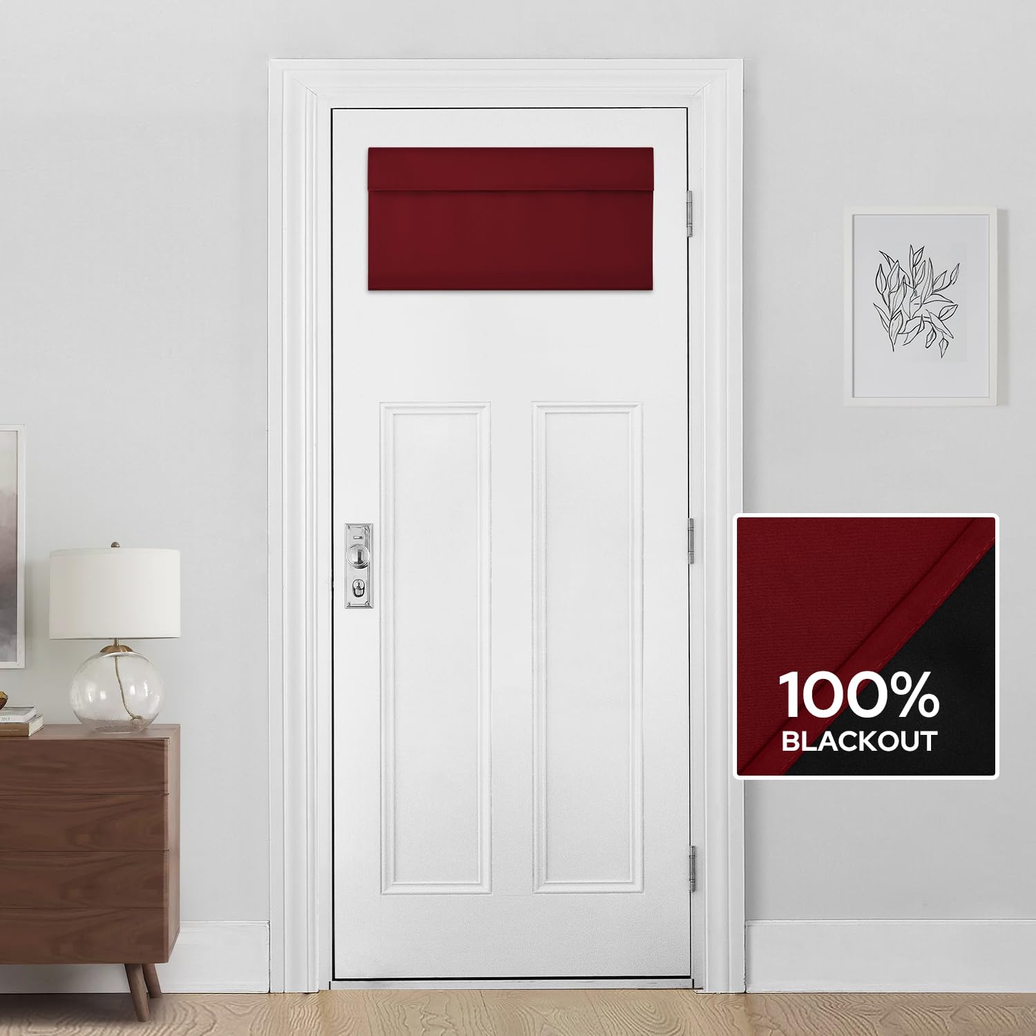 Homeideas 100% Blackout French Door Curtains,Privacy Small Door Curtains For Window, 26 X 12 Inch Shades For Front Window, Thermal Insulated Covering, 1 Panel, Burgundy