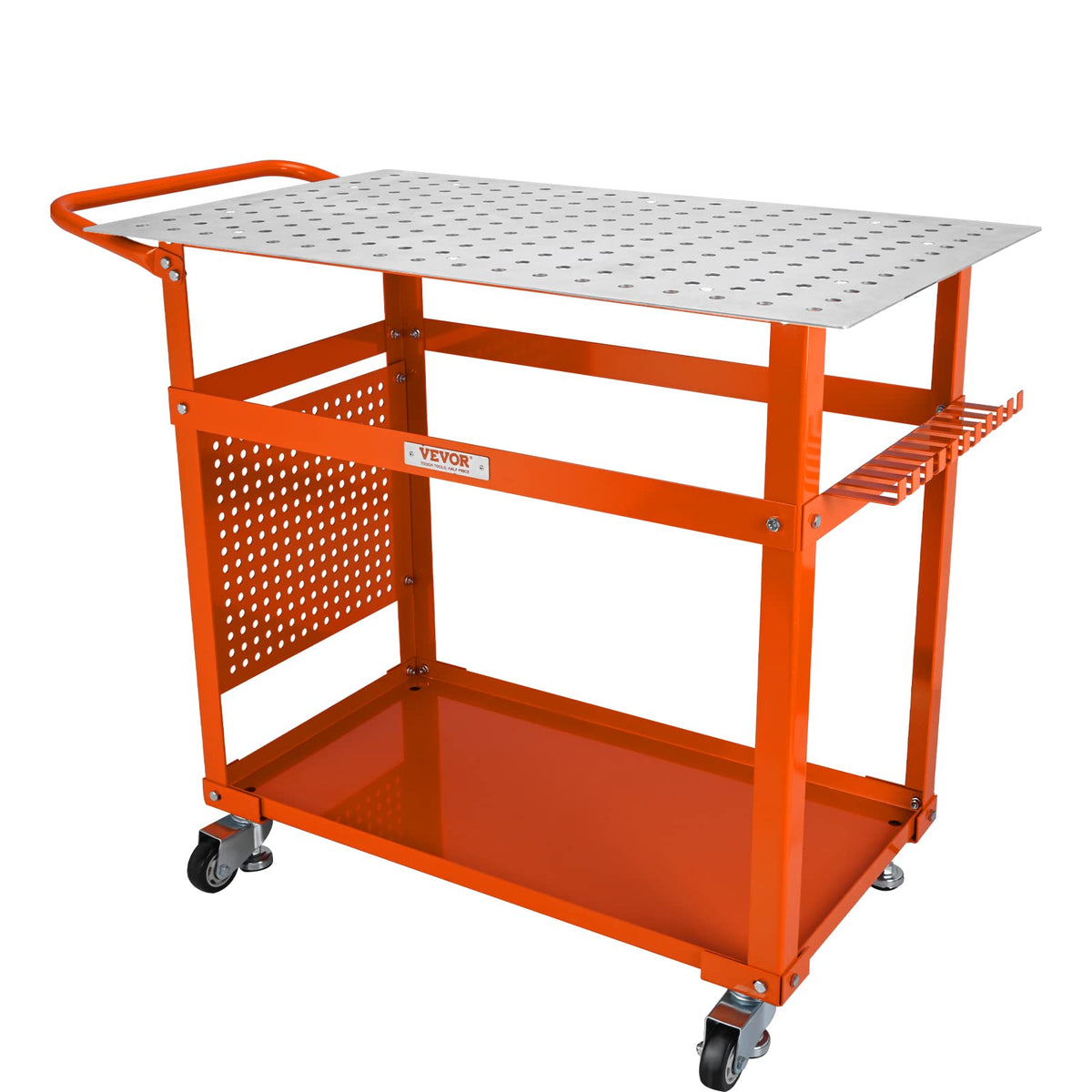 VEVOR Welding Table 36''x24'', 600lbs Load Capacity Steel Welding Workbench Table on Wheels, Portable Work Bench with Double-Lay