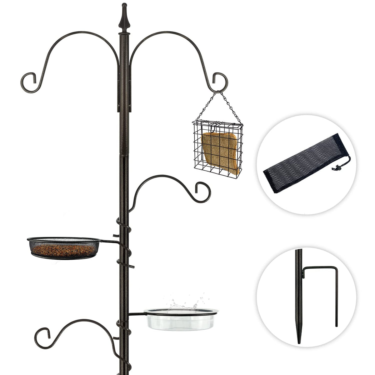 Bird Feeders Bird Feeding Station Bird Feeder Poles,Premium Multi Feeder Hanging Kit With Suet Cage And Bird Bath,Bird Food Finc