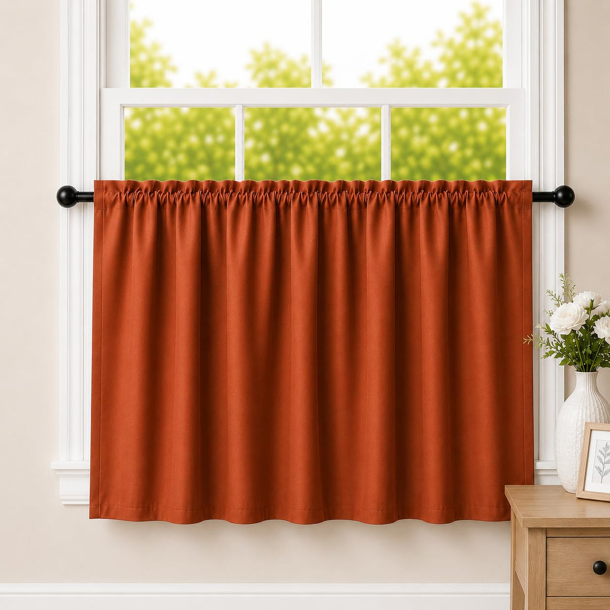 EDMOF Valance Blackout Rod Pocket Pattern Curtain Pack of 1 Piece, Kitchen Curtain | 3 Feet  Rust