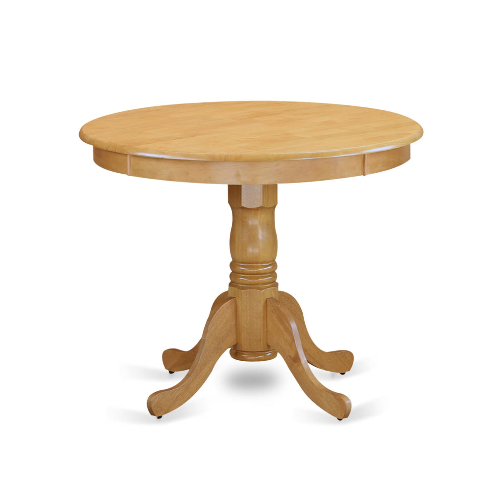 East West Furniture ANTI5-OAK-C 5 Piece Dining Room Table Set Includes a Round Wooden Table with Pedestal and 4 Linen Fabric Kitchen Dining Chairs, 36x36 Inch, Oak