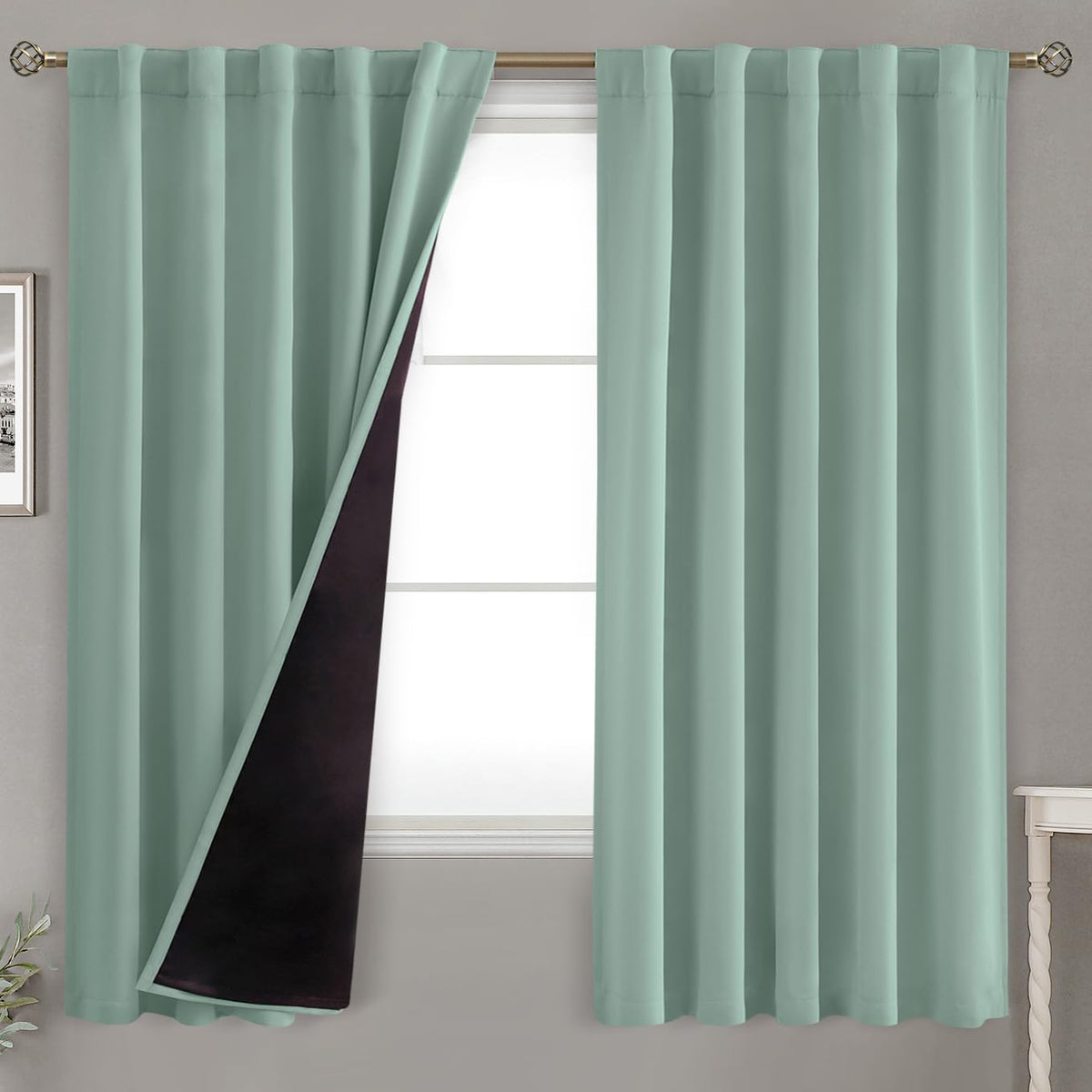 Bgment Blackout Curtains With Thermal Insulation Liner Curtains 63 Inches Long, Rod Pocket And Back Tab Double Layer Room Darken