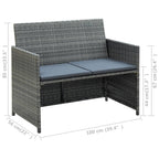 vidaXL Patio Sofa - 2-Seater, Outdoor Furniture with Cushions, Weather-Resistant & Lightweight, Durable Poly Rattan, Gray