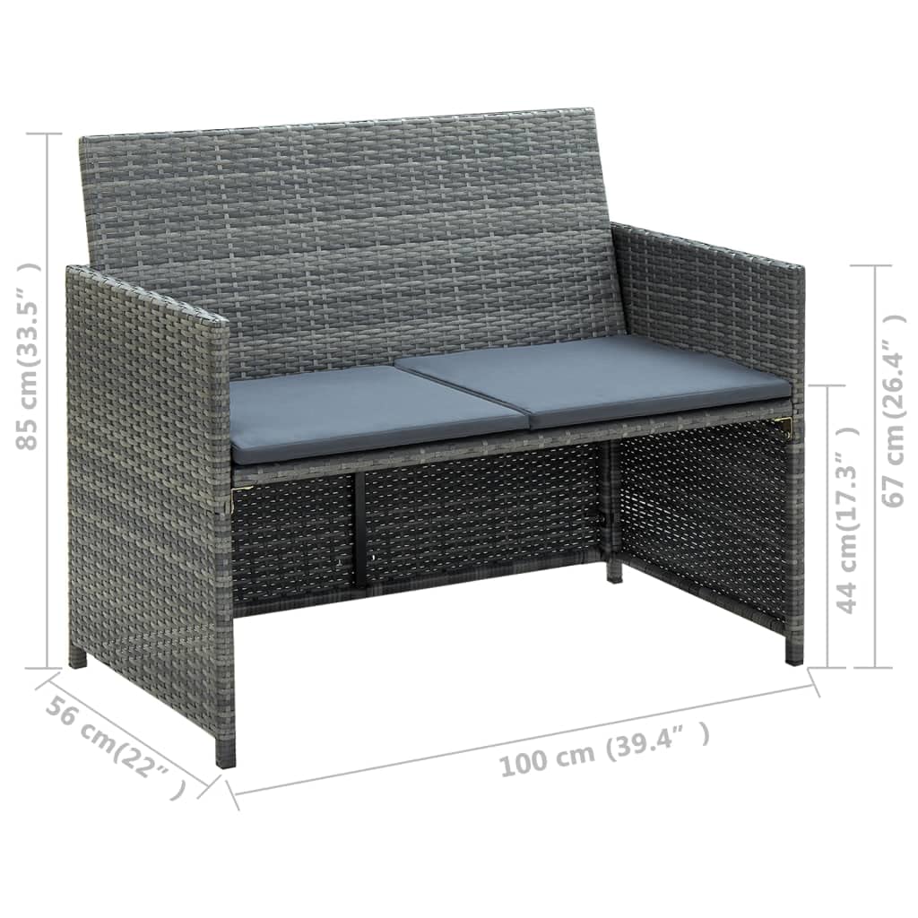 vidaXL Patio Sofa - 2-Seater, Outdoor Furniture with Cushions, Weather-Resistant & Lightweight, Durable Poly Rattan, Gray
