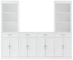 Crosley Furniture Stanton 3-Piece Sideboard and Storage Bookcase Set, Bookshelf Cabinet with Buffet, White
