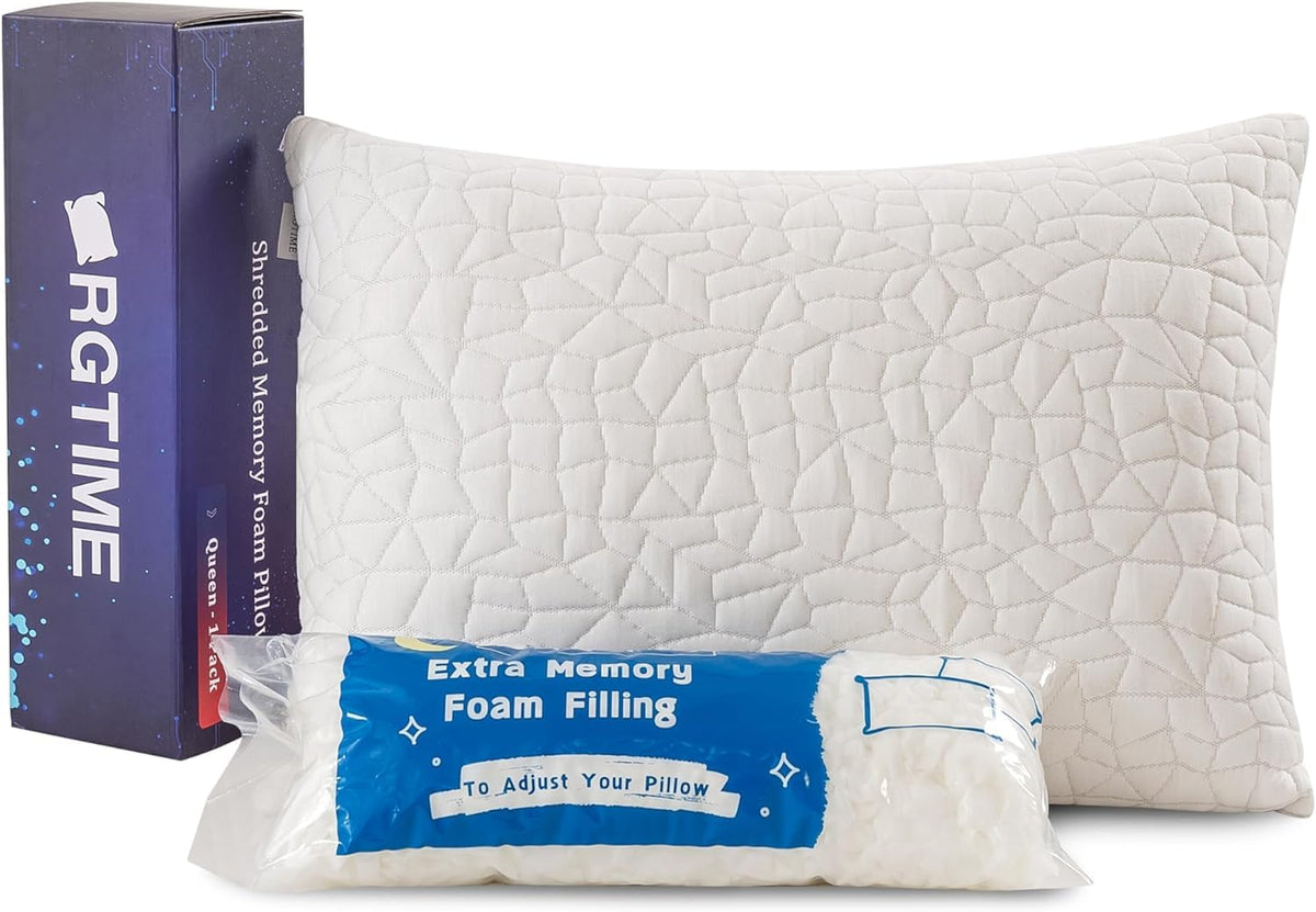 Rgtime Shredded Memory Foam Pillow, Standard (1-Pack), Adjustable Bed Pillow For Side Back Stomach Sleepers,Comfy Cooling Pillow