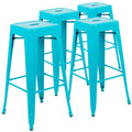 30 High Metal Indoor Bar Stool in Teal - Stackable Set of 4