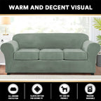Princedeco 4 Pieces Couch Covers Velvet Couch Covers For 3 Cushion Sofa Soft Furniture Protector With Non Slip Elastic Bottom Washable Couch Covers Width Up To 90 Inch(Large, Seagrass)