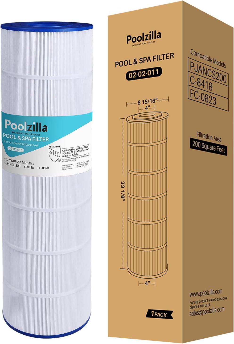 Poolzilla 1 Pack Pool Filter Cartridge Replacement For Jandy Cs200, Pjancs200, R0462400, Unicel C-8418, Filbur Fc-0823, Aladdin