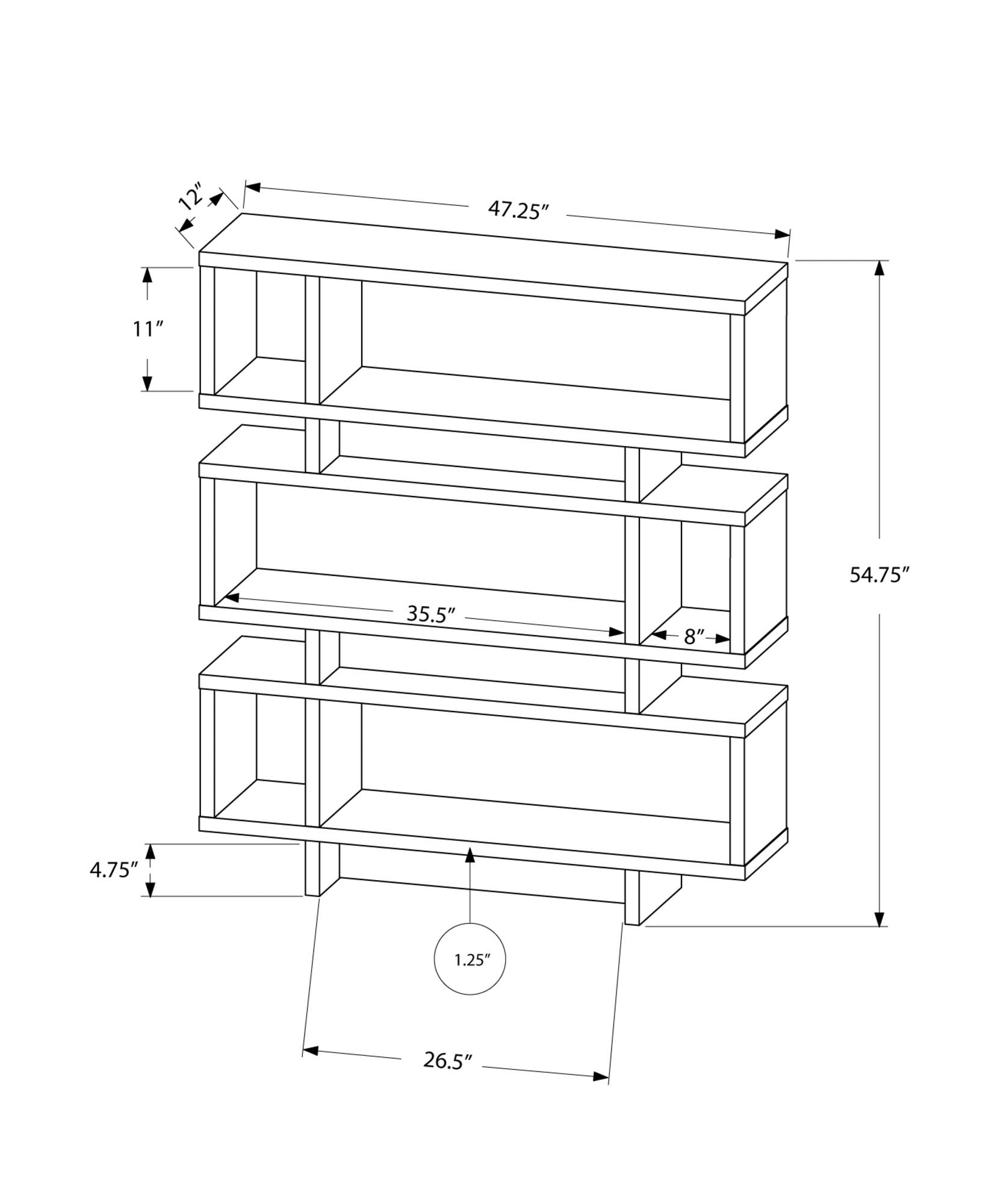 HomeRoots Office 12-inch x 47.25-inch x 54.75-inch White, Particle Board, Hollow-Core - Bookcase