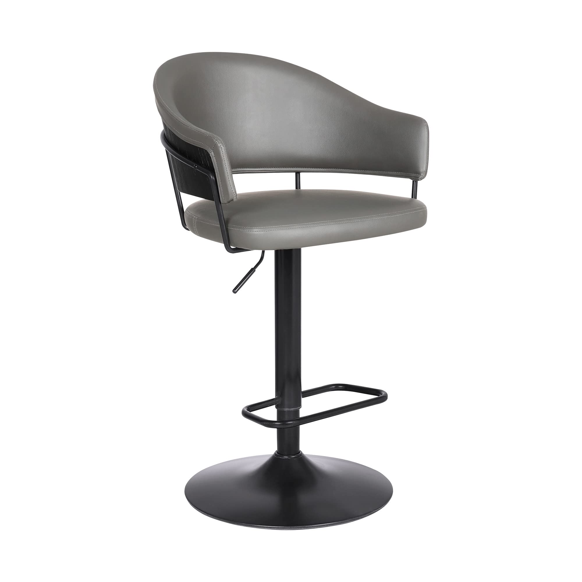 HomeRoots Gray Black Steel,Faux Leather,Plywood Adjustable Grey Faux Leather Black Wood and Metal Bar Stool