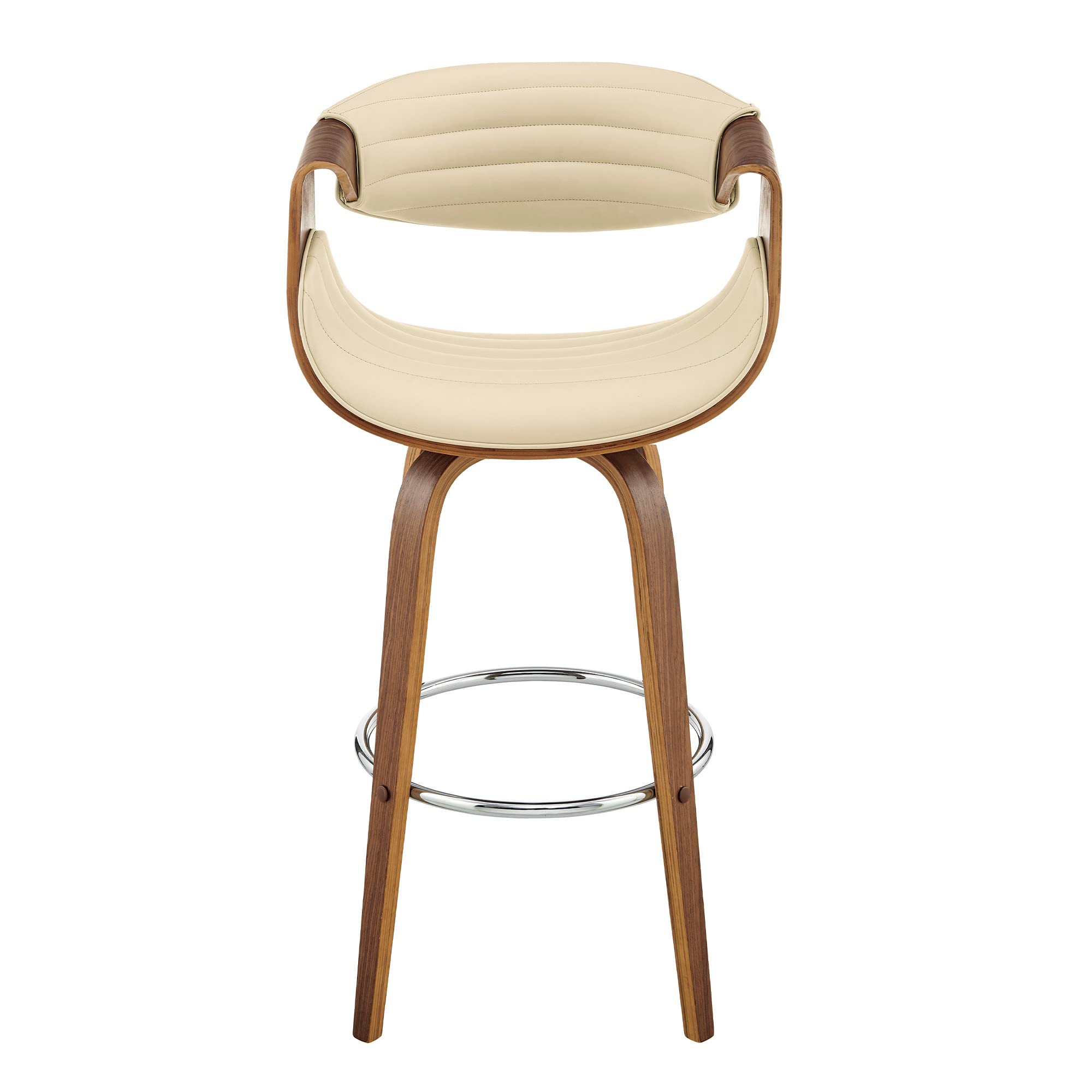 HomeRoots Bent Wood/Metal/Faux Leather 30' Cream Faux Leather and Walnut Wood Retro Chic Bar Stool