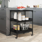 vidaXL Black Kitchen Trolley - 23.6"x16.1"x31.7" Engineered Wood Organizer with Wheels and Brakes for Storage and Mobility