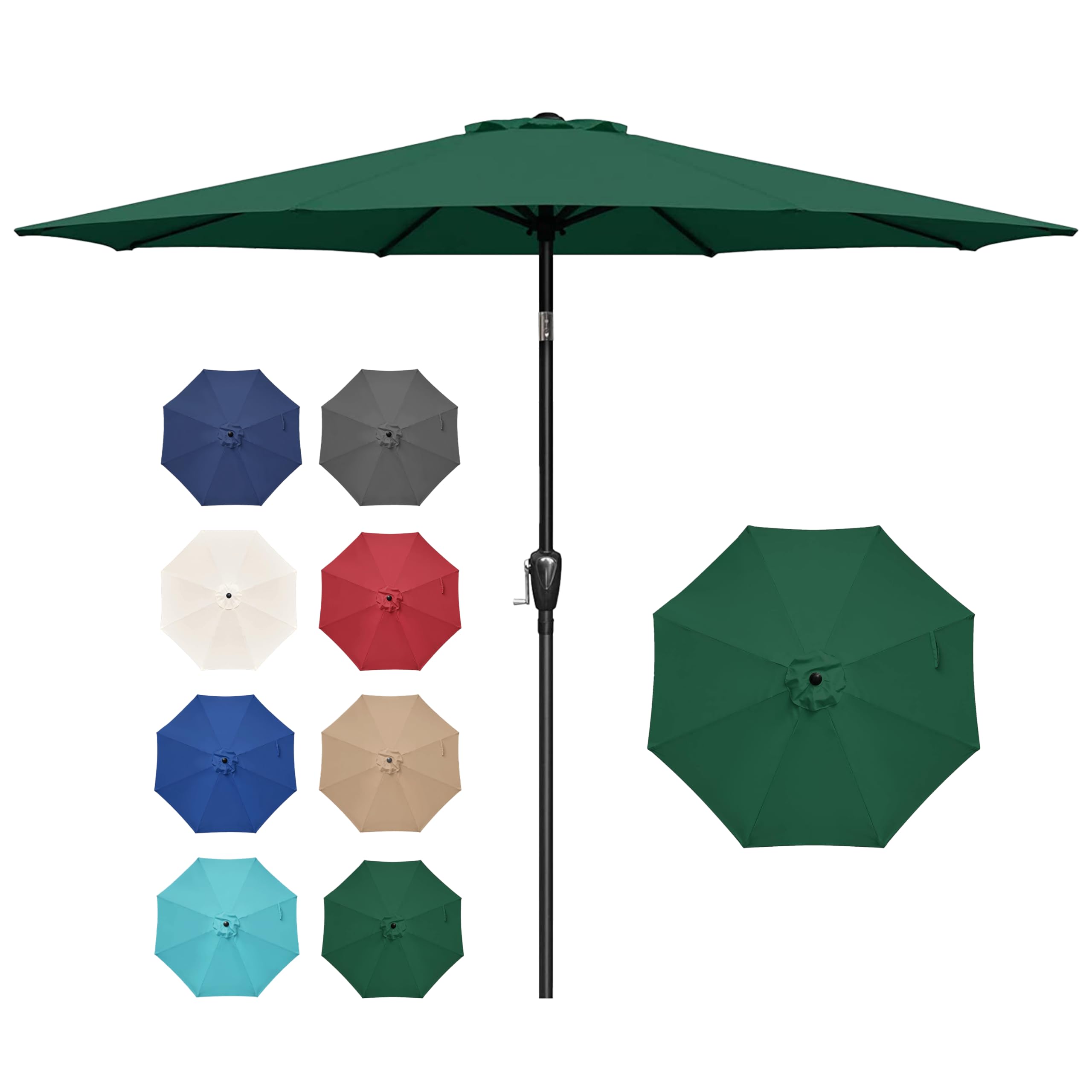Simple Deluxe 9Ft Outdoor Patio Umbrella Table Market Umbrella With Push Button Tilt And Crank, 8 Sturdy Ribs, Uv Protection Waterproof For Garden, Lawn, Deck, Backyard, Pool, Green