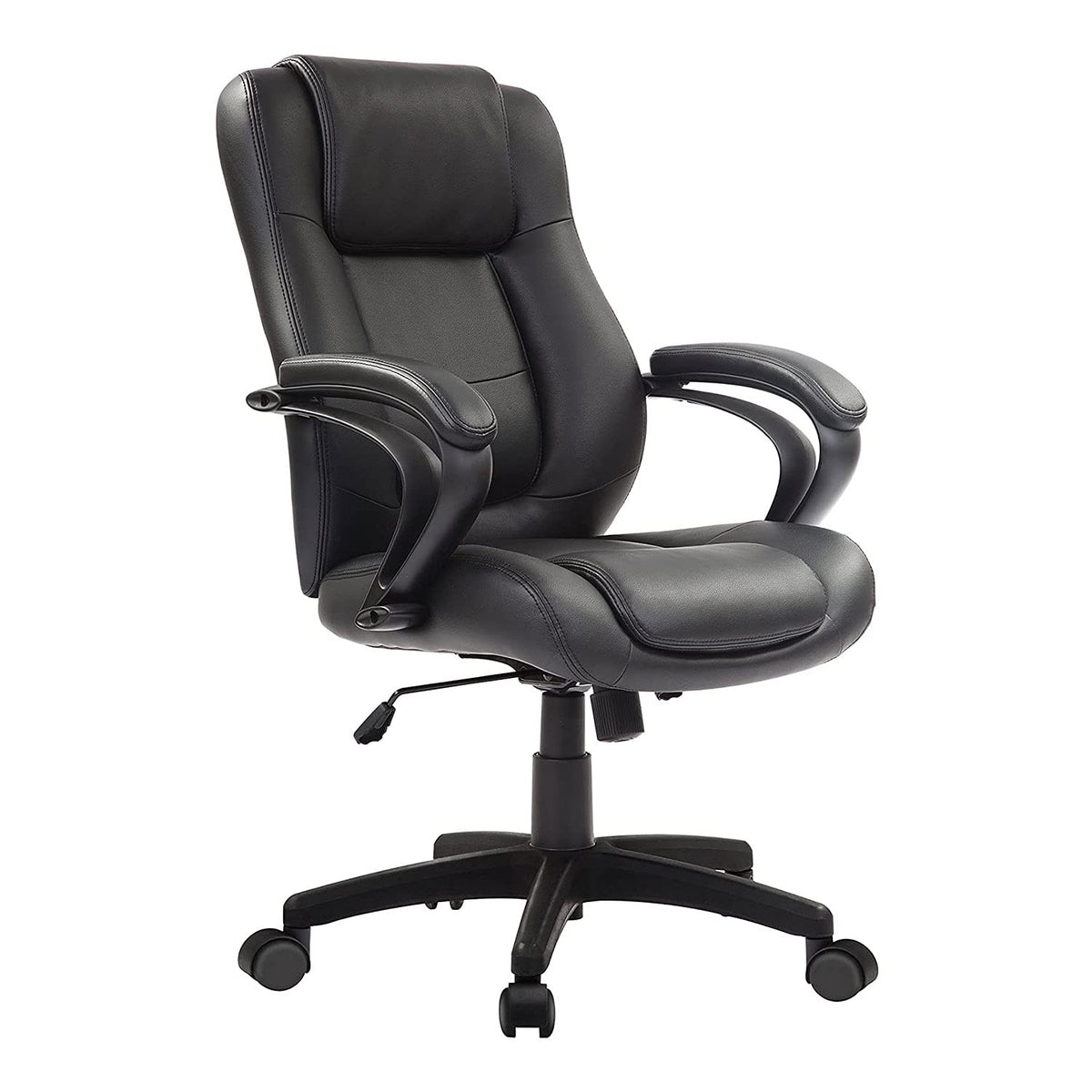 Eurotech Pembroke Mid Leather Executive Adjustable Office Desk Chair With Lumbar Support, Synchro-Tilt, Tilt Lock, And Adjustable Seat And Arms, Black