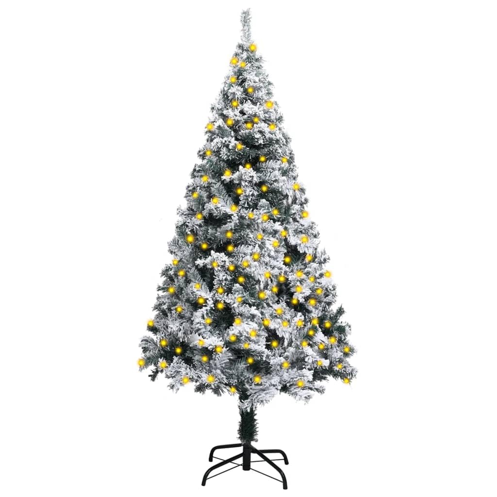 vidaXL Pre-lit Artificial Christmas Tree with Snow Flocked PVC Branches and Steel Stand, Green, 47.2&quot; Height with Energy-Efficient LED Lights