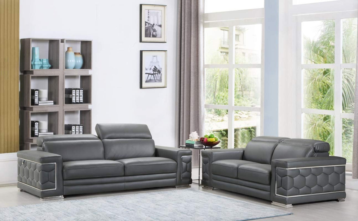 HomeRoots 71' X 41' X 29' Modern Dark Gray Leather Sofa and Loveseat