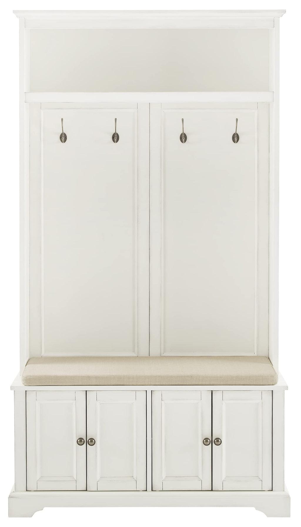 Crosley Furniture Holbrook Hall Tree with Shoe Rack Bench and Coat Hooks for Hanging Storage, Distressed White