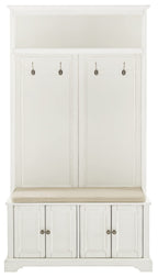 Crosley Furniture Holbrook Hall Tree with Shoe Rack Bench and Coat Hooks for Hanging Storage, Distressed White