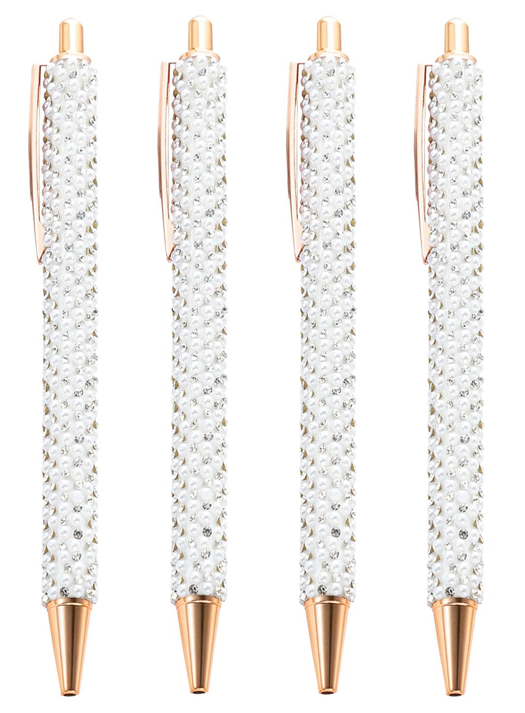Xccj 4 Pcs White Pearl Pens Rhinestone Metal Ballpoint Pens Sparkly Crystal Pens Black Ink For Women Girls Office School Supplie