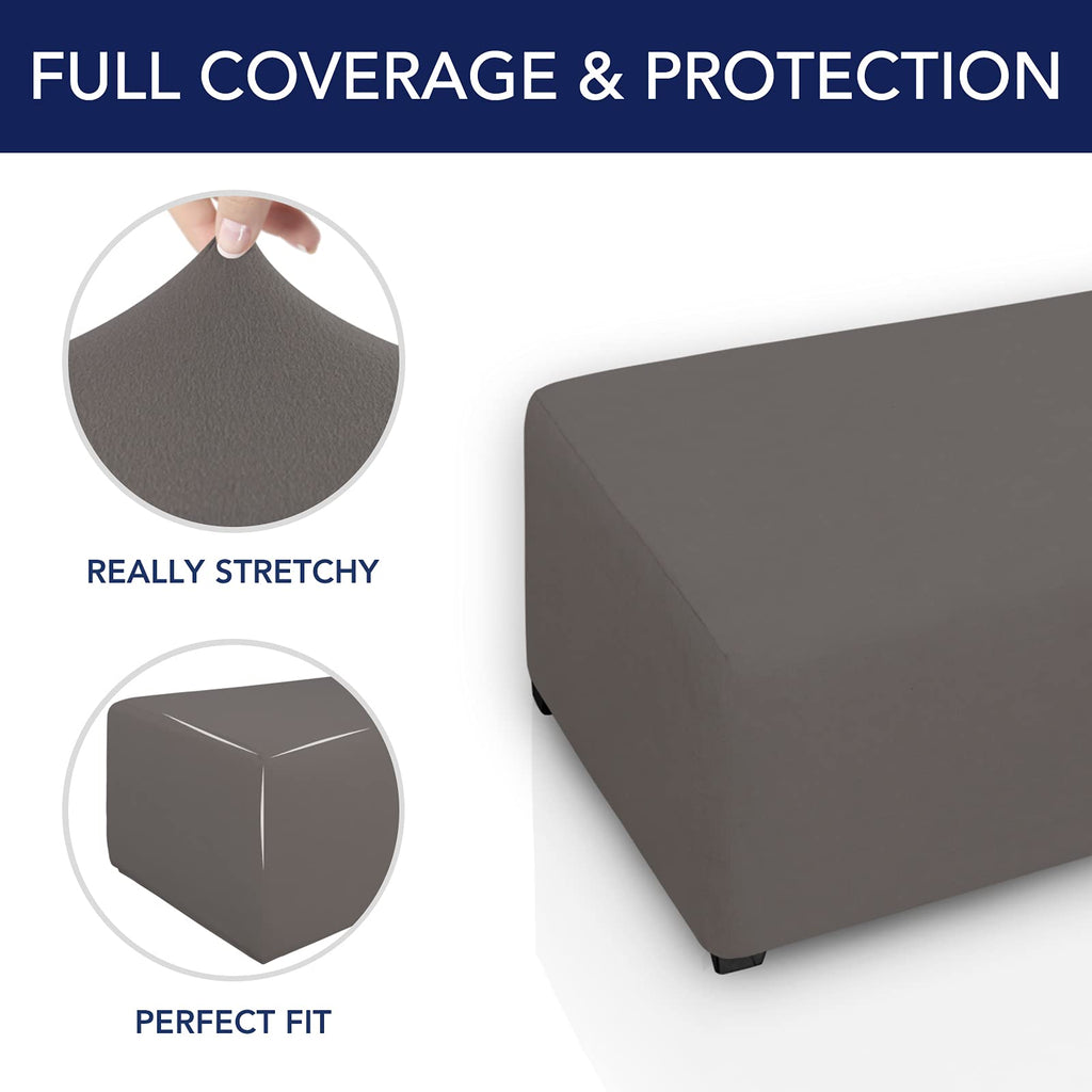 Purefit Super Stretch Soft Form Fit Ottoman Cover Rectangle - Ottoman Slipcovers For Foot Stool & Folding Storage Furniture For Living Room With Nonslip Elastic Bottom (Medium, Taupe)