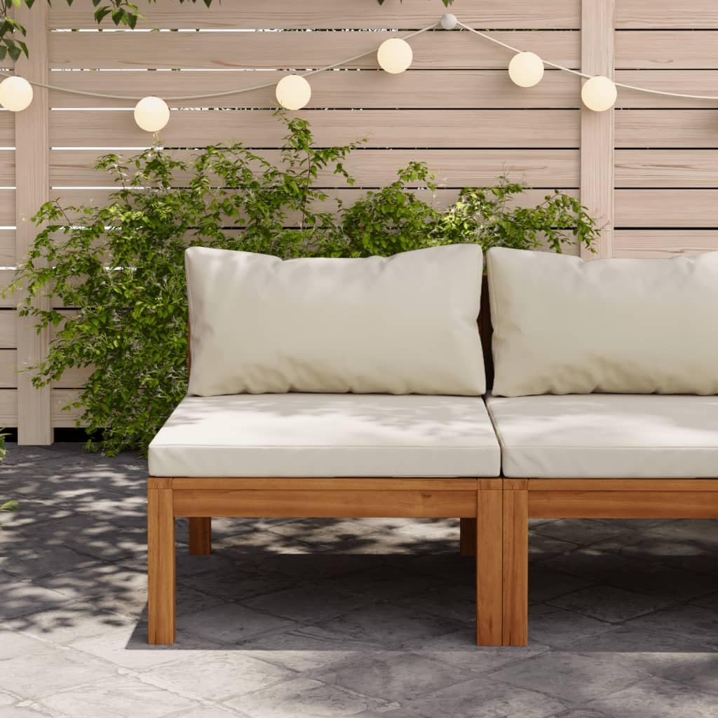 SKM Sectional Middle Sofa with Cream White Cushion Acacia Wood