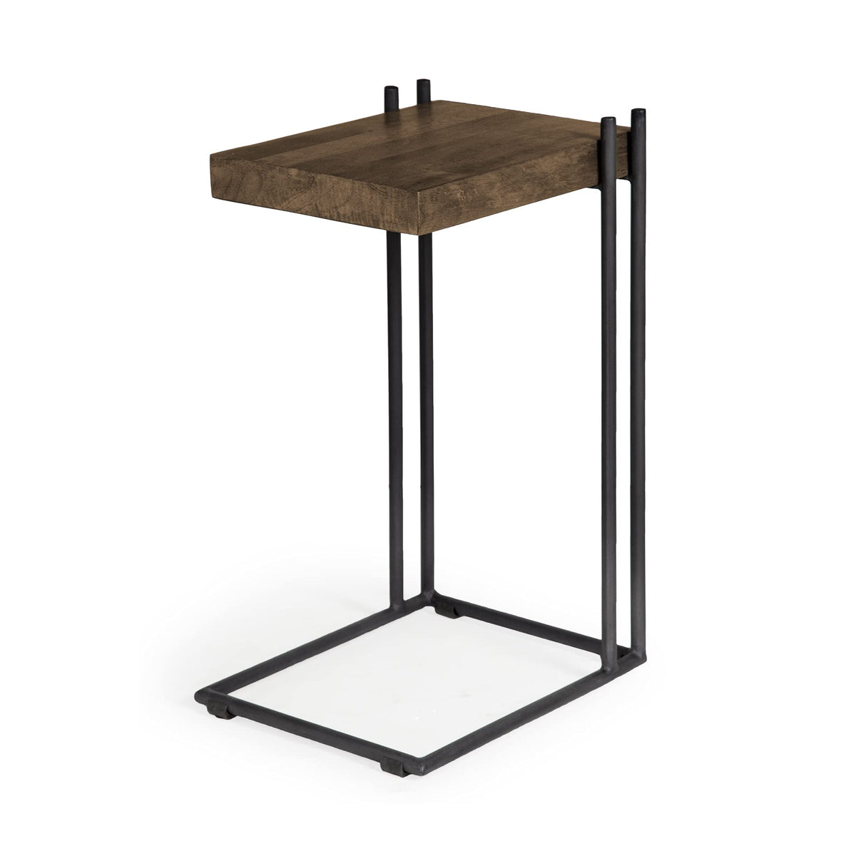 HomeRoots L-Shaped Medium Brown Wood Side Table with Black Metal Frame