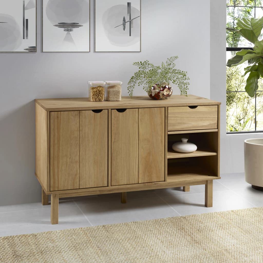 vidaXL OTTA Sideboard in Solid Wood Pine, Scandinavian Design, with Drawer and Compartment Storage, Measuring 44.9" x 16.9" x 28.9", Ideal for Organizing Essentials
