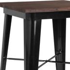 Flash Furniture Prince 23.5' Square Black Metal Indoor Bar Height Table With Walnut Rustic Wood Top