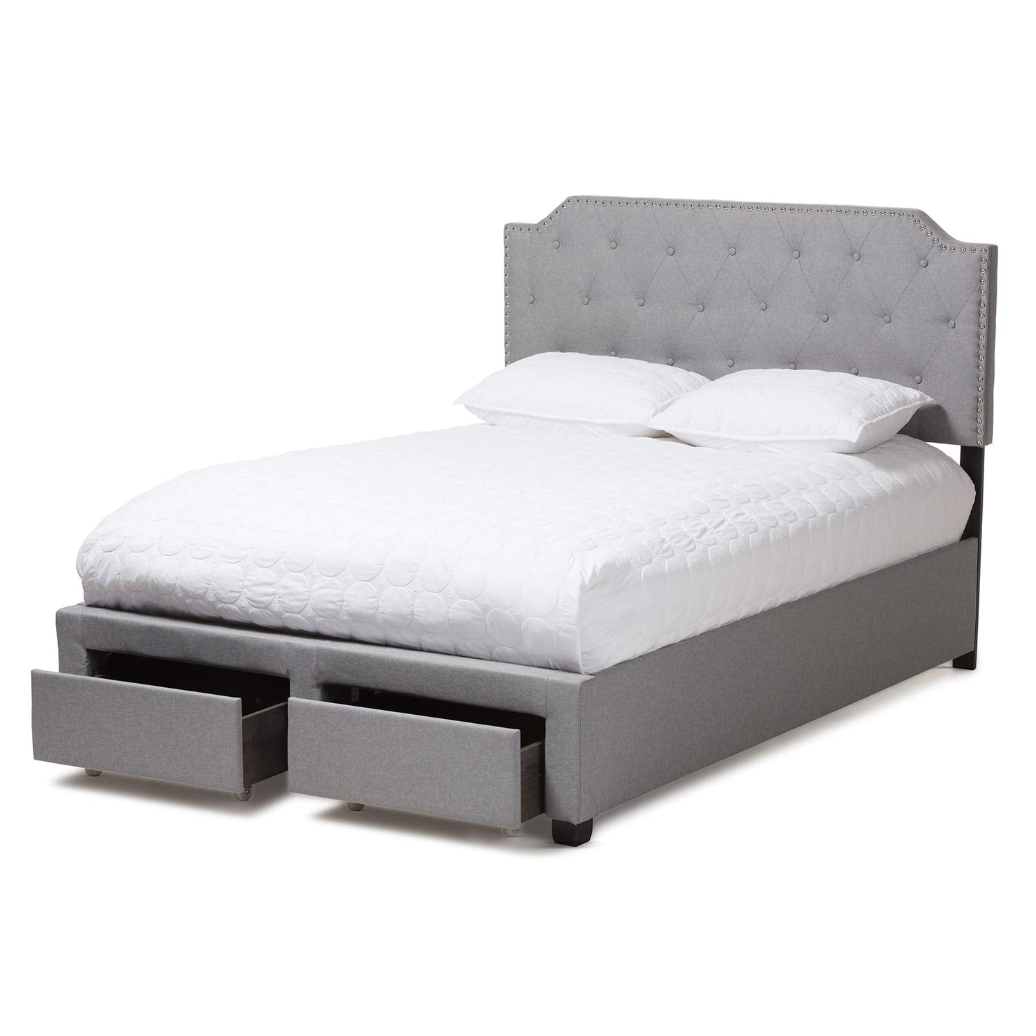 Baxton Studio Aubrianne Modern And Contemporary Grey Fabric Upholstered Queen Storage Bed Grey/Queen//Contemporary/Fabric Polyester 100%&quot;/Rubber Wood/Mdf/Foam